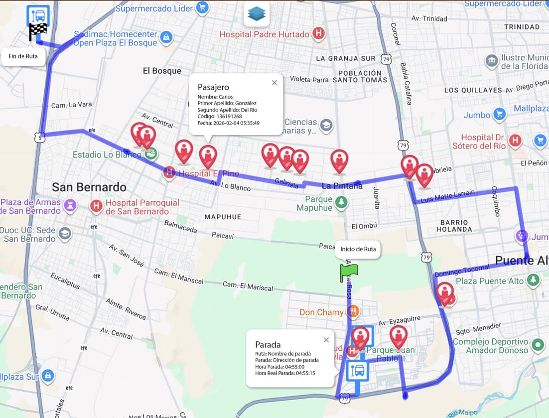 Sistema de gestión de rutas de buses - mapa